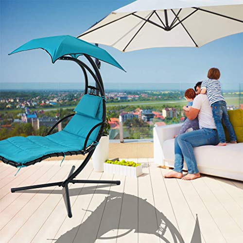 BMS Patio Chair Hanging Chaise Lounger Chair Floating Chaise Canopy Swing Lounge Chair Hammock Arc Stand Air Porch Stand for Outdoor Indoor