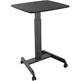 Mount-It! Rolling Laptop Desk Adjustable Height (29.6&rdquo;-44.2&rdquo;), Mobile Workstation Cart with 23.6&rdquo; x 20.5&rdquo; Desktop, Small Sit-Stand Desk for Home, Office, or Classroom in Black