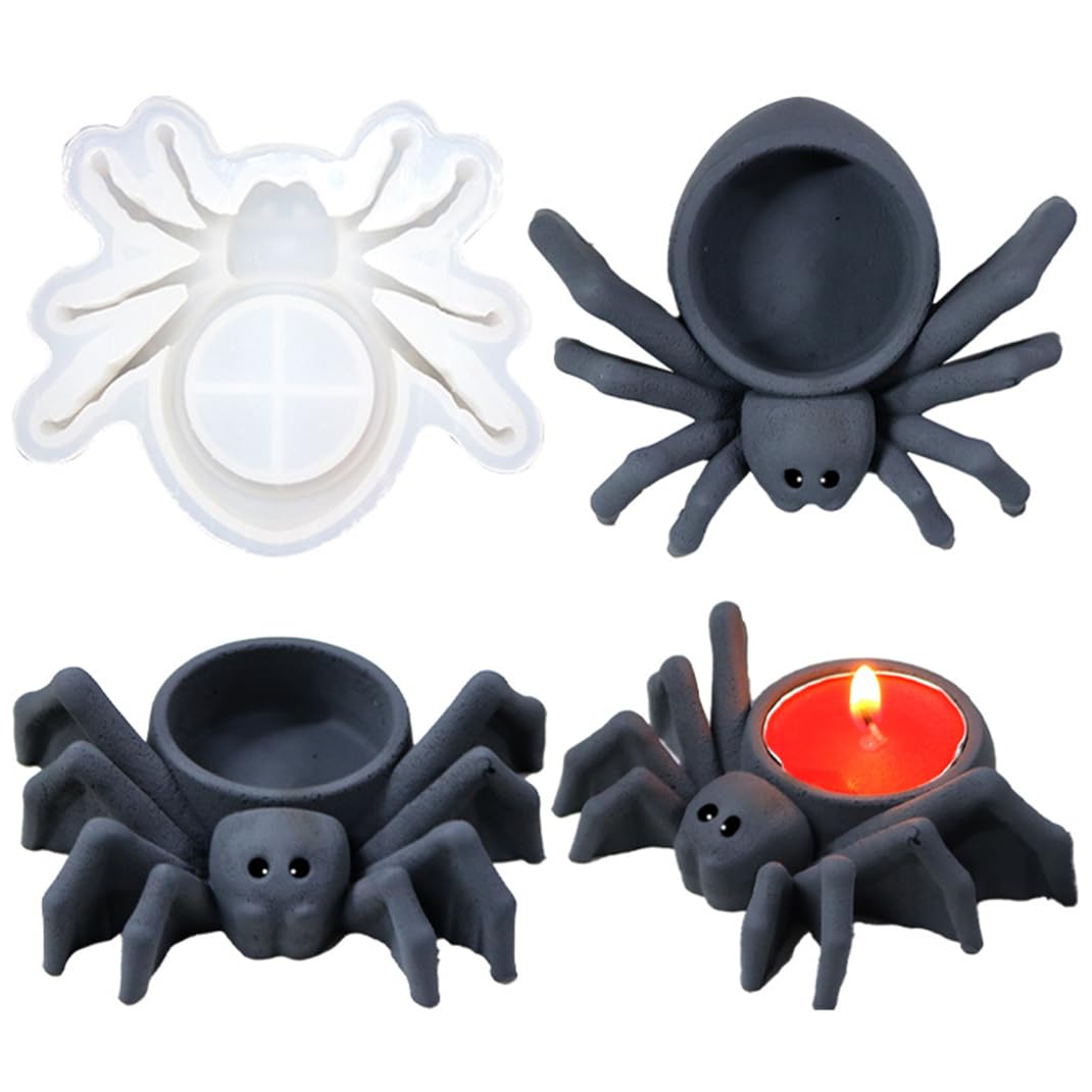 DIYBravo Resin Mould 3D Spider Candle Holder Halloween Mould Cute Animal Silicone UV Epoxy Resin Casting Mould for DIY Tealight Holders Flower Pot Box Trinket Containers
