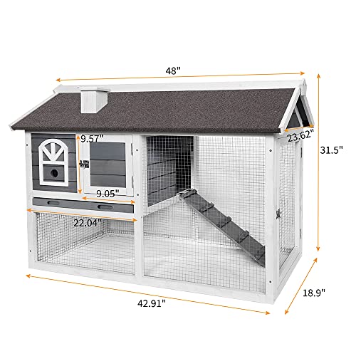 BIRASIL Wood Rabbit Hutch with Run, Bunny Cage for Small Animals