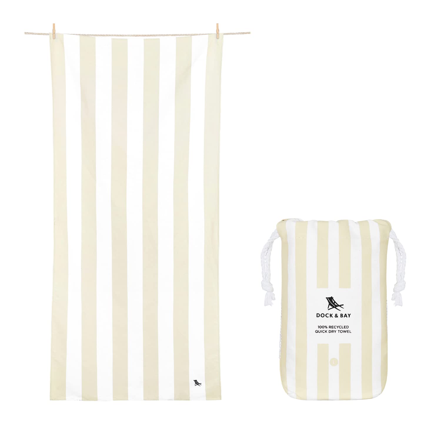 Dock & Bay Beach Towel - Quick Dry, Sand Free - Compact, Lightweight - 100% Recycled - Includes Bag - Cabana Light - Bora Bora Beige - Large (160x90cm, 63x35") — image 1