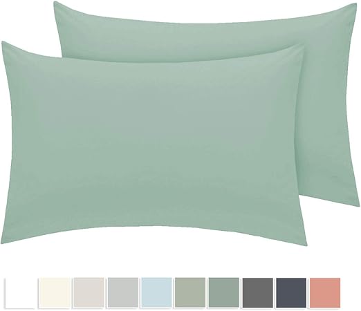 Pizuna 400 Thread Count Cotton Sage Green Pillow Cases Standard 2