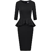 MUXXN Women's 1950s Vintage 3/4 Sleeves Ruffles Bodycon Flattering Casual Formal Pencil Dress