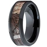 MAZU Men's Tungsten Ring Hunting Camo Comfort Fit Wedding Band Color Black