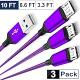Micro USB Charger Cable 3-Pack (3.3/6.6/10FT),Nylon Braided Charging Power Cord for Samsung Galaxy S7 S6 Edge Plus S6+ S4 7 6,Note 5 4 A7 A9 A10 J5 J7 J8,LG K30 K20,Kindle Fire 8 10 Oasis Paperwhite