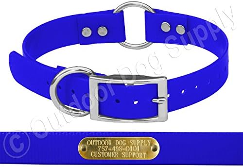 Outdoor Dog Supply's 1" Wide Solid Ring in Center Dog Collar Strap with Custom Brass Name Plate (21" Long, Dark Blue)