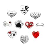 LuckJewelry 10Pcs Love Dogs Paw Print Living Lockets Charms For Memory Floating Necklaces & Bracelet