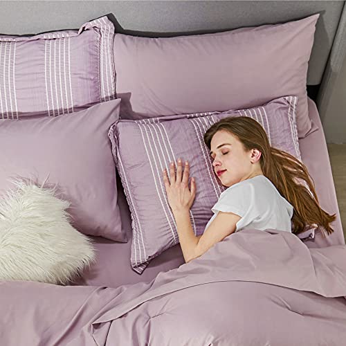 Bedsure Queen Bed in a Bag Queen Comforter Set 7 Pieces Stripes Seersucker Spring Bedding Set