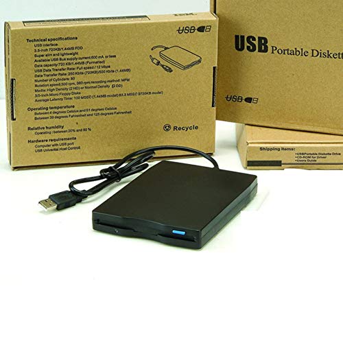 1.44 MB Floppy Disk 3.5" USB External Drive Portable Floppy Disk Drive Diskette FDD for Laptop Desktop PC(Black) - Thumbnail 3