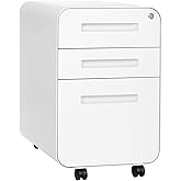 Laura Davidson Furniture Stockpile 3 Drawer File Cabinet with Lock - Under Office Desk Metal Filing Cabinet, Legal/Letter Fil