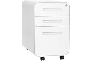 Laura Davidson Furniture Stockpile 3 Drawer File Cabinet with Lock - Under Office Desk Metal Filing Cabinet, Legal/Letter File Folders, Wheels and Stationary Feet, Pre-Assembled, White