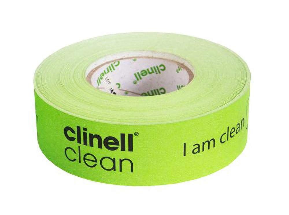 Clinell I Am Clean Indicator Tape - Sanitation Procedure Indicator Sticker, 100 m Roll with Pen, No Sticky Residue, Easy to Read - Green