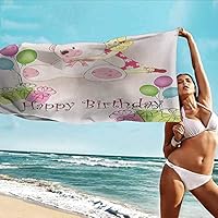 HHDSG Kids Bath Towel,Kids Birthday Baby Girl Birthday with Teddy Bears Toys Balloons Surprise Boxes Dolls Image,Bath Towel for Bathroom,W35x12L Light Pink