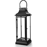Nuogo Farmhouse Large Lanterns for Outdoor 30 Inch Black Metal Lanterns with Glass Panels Hanging for Table Porch Vintage Hom
