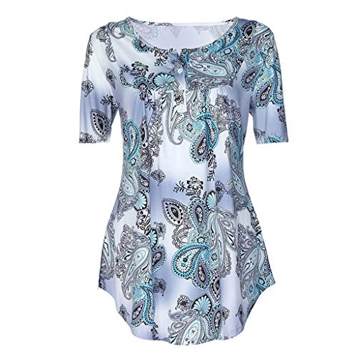 image for Goddessvan Women's Printed Long Sleeve Henley Pleated Tops Casual Flar