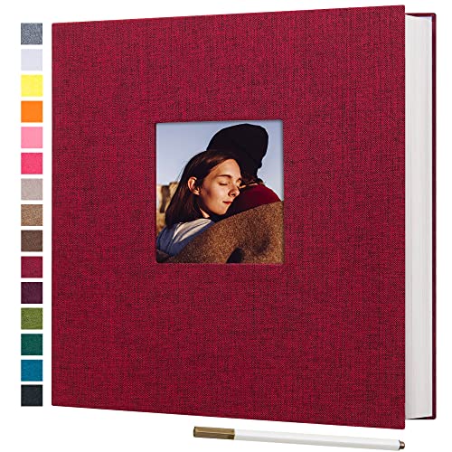 potricher 13.2x12.8 Inch Large Self Adhesive Photo Album Sticky 3x5 4x6 5x7 6x8 8x10 8.5x11 Magnetic Scrapbook Album 40 Pages Linen Cover DIY Photo Al