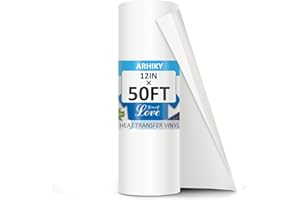 ARHIKY White Heat Transfer Vinyl HTV Rolls - 12" x 50FT Iron on Vinyl for T-Shirts Easy to Cut Weed
