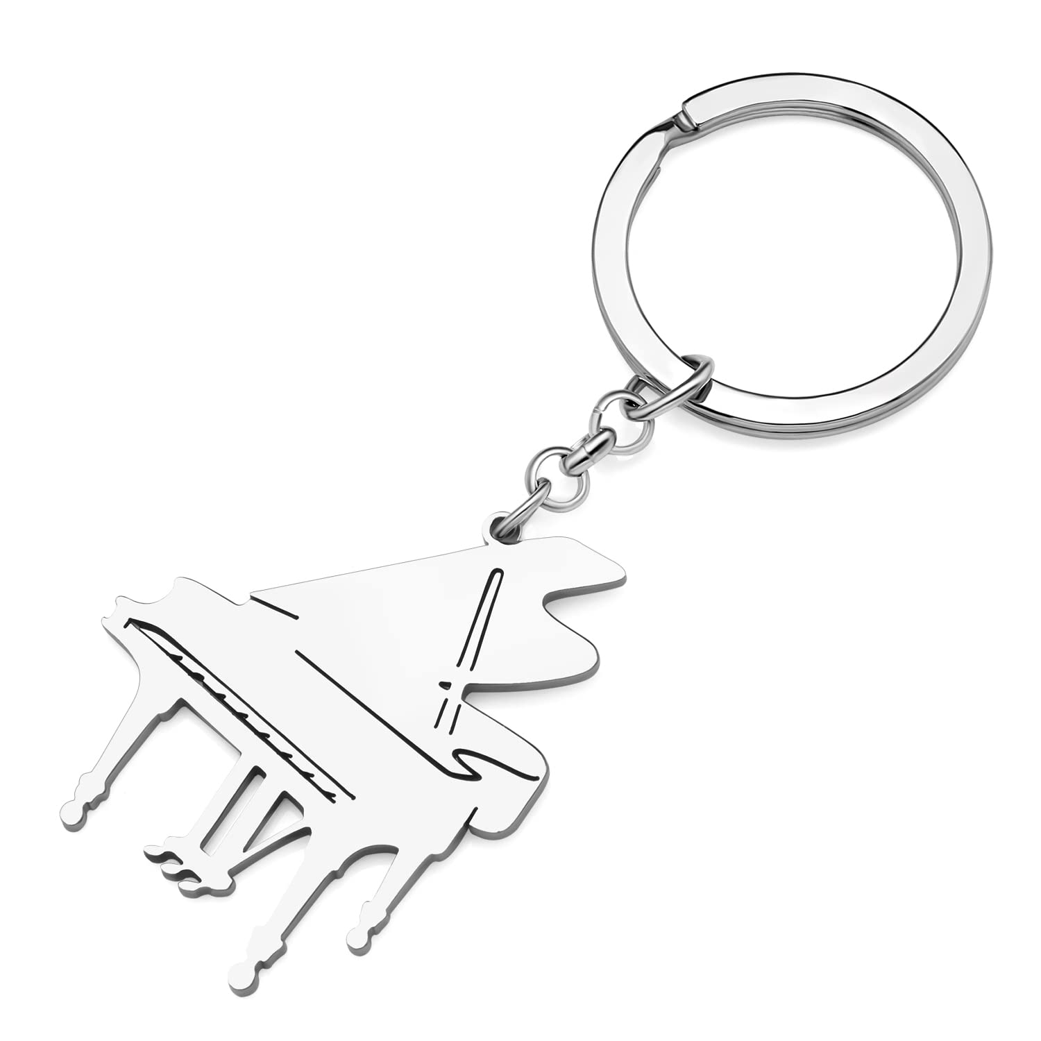 YAYAKO Bass Guitar Keychain Stainless Steel Piano Keyring Musical Instrument Guitar Gifts for Women Girls Car Key Charms (Plated Silver Piano Keychain)