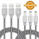 For iPhone Charger, ilikable 3 Pack 3ft Lighting to USB Cable Nylon iPhone Charging Cable Cord for iPhone 8 8 Plus 7 Plus 6s 6 Plus SE 5s 5c iPad Mine Air IOS Device (Black)