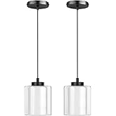 Pendant Lights Kitchen Island Black Industrial Kitchen Lighting 2Pack Clear Glass Cylinder Shade Farmhouse Adjustable Hanging