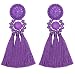 Vesungime Bohemian Statement Thread Tassel Earrings - Chandelier Drop Dangle Cassandra Long Stud Earrings(12 colors available)(Purple) primary