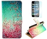 5C Case,iPhone 5C Case, ARTMINE Plum Blossom Premium PU Leather Flip Folio Book Style Wallet Protective Skin Pouch Phone Case & Magnetic Closure with Credit/ID Card Slot [Inner PC Holder] [Kickstand Feature] [HD Screen Protector Gifted] for Apple iPhone 5C Verizon, AT&T, Sprint, T-Mobile -- Sky Blue