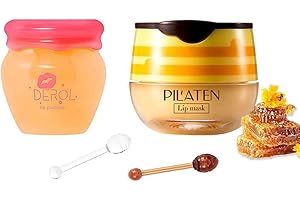 SWETIYOU Lip Plumper Lip Mask Set, Bee Balm Lip Balm Honey Pot, Lip Plumper Gloss Lip Injection Honey Moisturizing Lip Sleeping Mask, Hydrating & Prevention Dry and Cracked Lip Scrubs Exfoliator