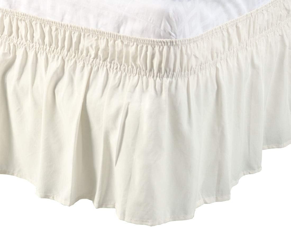 PiccoCasa Elasticated Bed Skirt Ruffled Bed Base Wrap Around Bed Valance Sheet, Brushed Microfiber Bedding Sheet Frame with 38cm Ruffle (King, Beige)