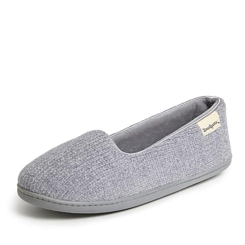 Dearfoams Women's Rebecca Lightweight Cozy Memory Foam Closed Back Slipper with Wide Widths, Sleet Chenille, 13-14
