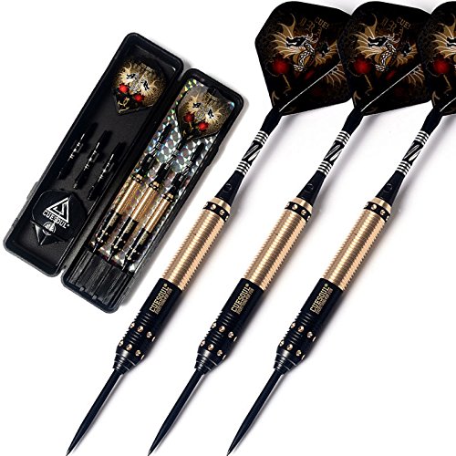 CUESOUL Dragon Series Steel Tip Darts Set 25 Grams Brass Barrels Durable Aluminum Shafts Great Grip Accuracy Good solid Accurate Darts Case Portable (JL-SL-J2205)