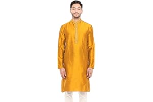 In-Sattva Men's Indian Embroidered Banded Collar and Placket Long Kurta Tunic