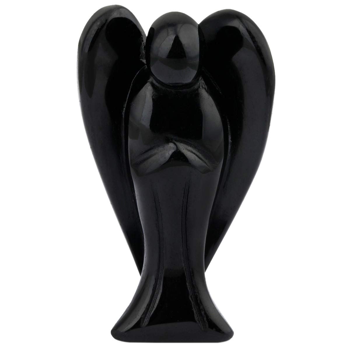 mookaitedecor 3 Inch Black Obsidian Crystal Guardian Angel Gemstone Carved Figurine Statue Home Ornament, Healing Crystal Gifts, Love Peace Lucky Charm Stone Angel for Reiki Chakra Decoration
