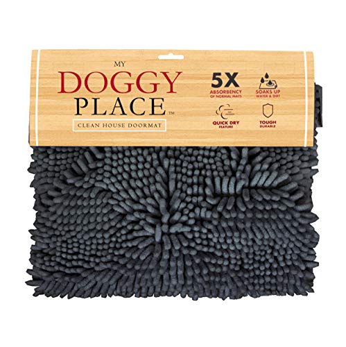 My Doggy Place - Ultra Absorbent Microfiber Chenille Dog Bath Dry Towel with Hand Pockets, Durable, Quick Drying, Washable, Prevent Mud Dirt (Color: Charcoal)