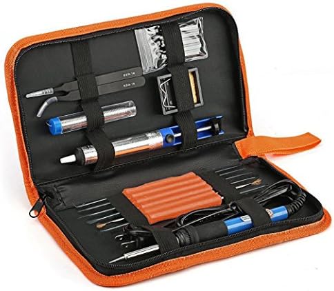 Soldering Iron Tool Kit, Kitclan Full Set 60W 110V Adjustable Temperature Welding Iron with Desoldering Pump, 5pcs Different Tips, Stand, Tweezers, Tin Wire Tube, 6pcs Aid Tools and Carry Case