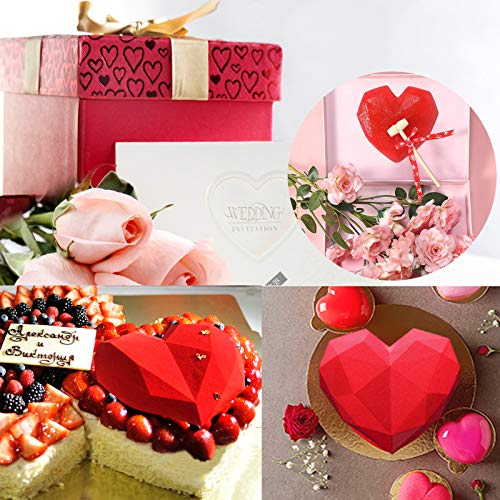 Diamond Heart Cake Mold Silicone Bakeware, Love Shaped Chocolate Molds, 2 Pieces Wooden Hammers, Non-Sticky Dessert Cookie Mold for Home Kitchen Valentine Mother\'s Day DIY Baking Tools