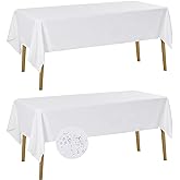 Fokitut 2 Pack Waterproof Rectangle Tablecloth, 60x120 Inch,Stain Resistant and Wrinkle Polyester Table Cloth, Fabric Table Cover for Kitchen Dining, Wedding, Party, Holiday Dinner-White