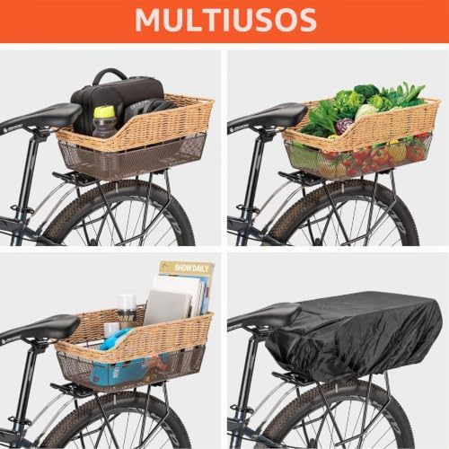 Cesta trasera grande para bicicleta, 25 L, con capacidad de carga de hasta 20 kg, base de metal, cesta para mochila escolar, resistente a la intemperie, no se oxida, bicicleta eléctrica en
