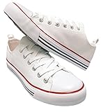 Shop Pretty Girl Women's Casual Canvas Shoes Solid Colors Low Top Lace up Flat Fashion Sneakers Version 2 (8, White)