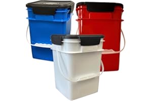 House Naturals 4 Gallon Square Food Grade Bucket Pail with Plastic Handles and Lid (Pack of 3) Made in USA containers (Blue/Red/White)