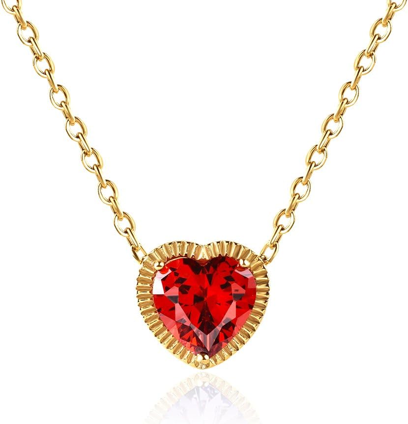 Dalwa 14 carat 585 Gold Plated Women's Chain Necklace 925 Sterling Silver with Cubic Zirconia Heart Pendant Necklace – Butterfly Clasp – Free Gift Boxed