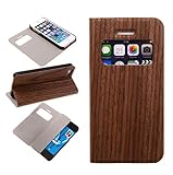 Big Dragonfly Wood Grain Texture Series Folio Case Cover for Apple iPhone 5 5S with Flip Kickstand, Window View and Card Slot (Random Vertical Stripe- Brown)