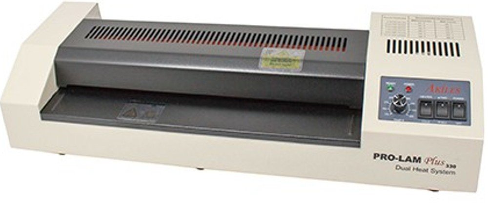 Akiles Prolam Plus 330 Dual Heat System Laminator, 13″ (330 mm) Throat Capacity, 23″/min Max Laminating Speed, 10 mil Max Pouch Thickness, 1 mm Max Laminating Thickness, 2 Hot/2 Cold Heated Roller Sys
