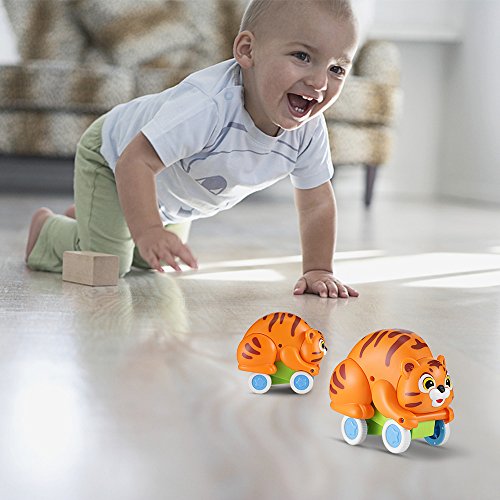 oakome Pull Back Car Toys,Friction Powered Soft Animal Push and Go Vehicles Toys for 2 Years Old Boys Girls and Toddlers (Tiger)