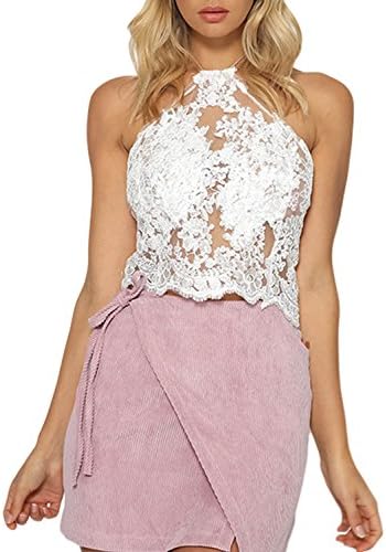 Women's Sexy Sling Mesh Backless Embroidered Vest Tops (Medium, silvery)