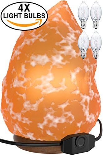 Himalayan Rock Salt Lamp [8-11 lbs] with Adjustable Light Switch | Natural Shape Crystal Pink Salt Light with Solid Wooden Base | Air-Purifier Rock [3x BULBS]