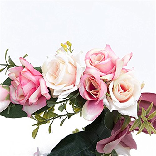 Fashion Lily Flower Headband Hair Wreath Bridal Floral Crown Headdress Bohemian Garland for Wedding Festival Pink