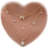 RELOVET Gold Layered Necklaces for Women Star Moon Heart Pendant Crystal Trendy Layering Necklace Gifts for Her