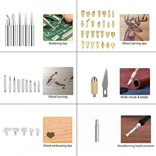 Toolour Soldering Iron Wood Burning Kits 82Pcs, Adjustable Temperature Pyrography Pen with Wood Embossing/Carving/Soldering Tips, Tin Wire, Desoldering Pump, Tweezers, Stand and Carrying Case