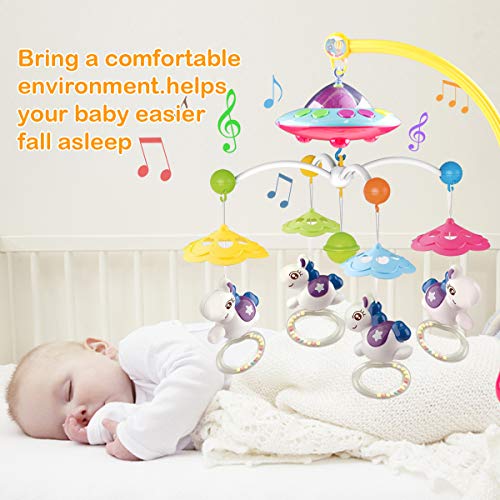 Mini Tudou Baby Mobile for Crib with Light and Music, Projector Rotation Remote Control Musical Box Crib Holder for Newborn Baby Boys Girls Children's Day Gift