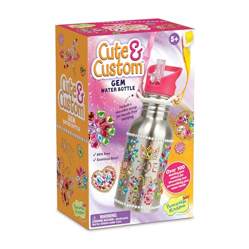 MindWare Cute & Custom Gem Water Bottle Decorating Kit, DIY Craft Activity with Stainless Steel Bottle and Gem Stickers, Creative Personalization Toy for Kids Ages 5 and Up, Arts and Crafts Gift